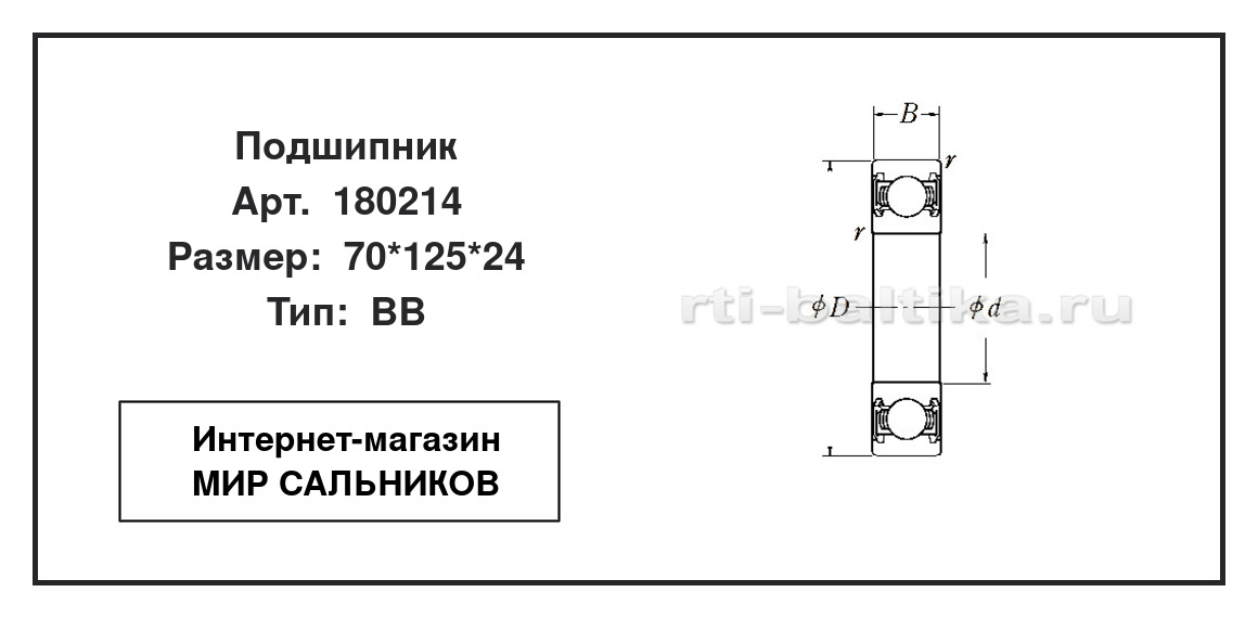 Нажмите для увеличения изображения Подшипник шариковый радиальный однорядный Подшипник шариковый радиальный однорядный СЗПК 70*125*24 - изображение 2