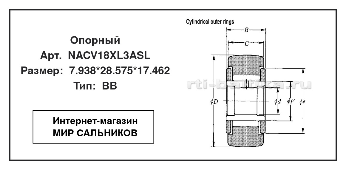 Нажмите для увеличения изображения Опорный роликовый радиальный однорядный Опорный роликовый радиальный однорядный NTN 7.938*28.575*17.462 - изображение 2